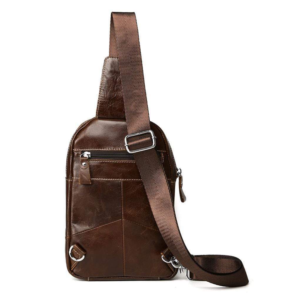 Rossie Viren Men Casual Genuine Leather Hiking Sling Chest Bag Business Travel Crossbody  Oil Wax Shoulder Bags