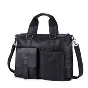 Rossie Viren  Men's Bunished Vintage Leather14" Laptop Shoulder Top Handle Bags Black