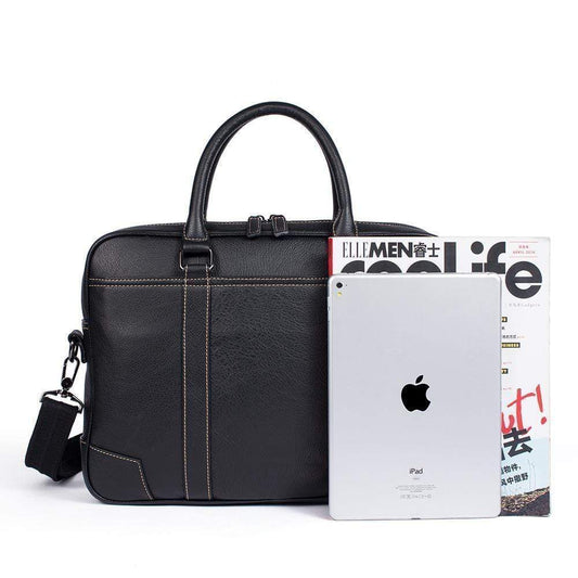 Rossie Viren Vintage Classic Double  Zip Leather  Briefcase Work Bags Brown Stitching