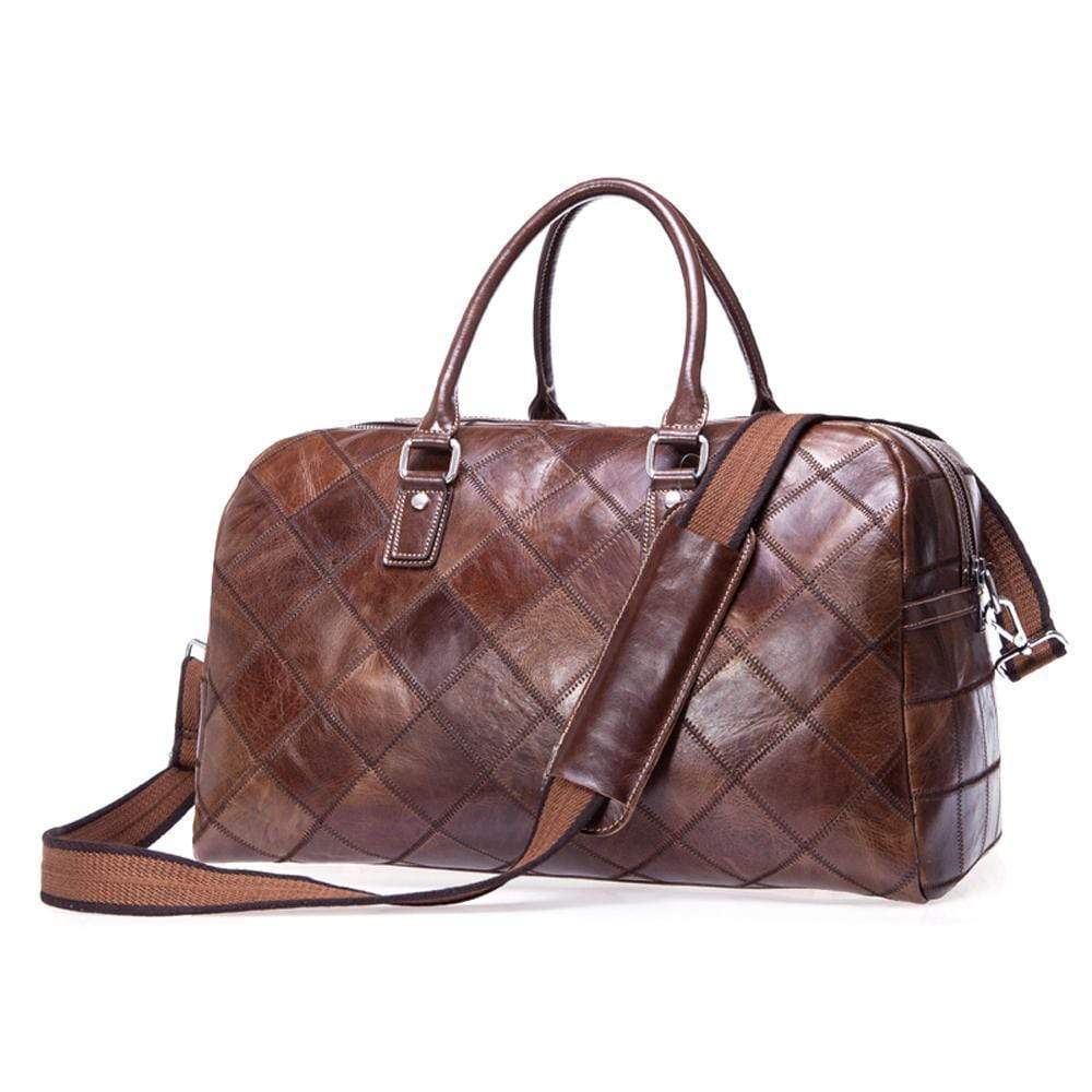 Rossie Viren Vintage Genuine Leather Quilted Travel Duffel Weekend Carry On Luggage Shoulder Bags