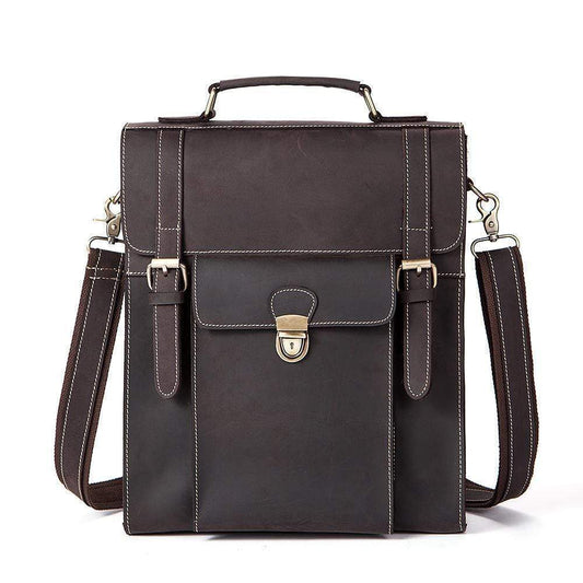 Rossie Viren Vintage Retro Brown Leather Men's  Briefcase Messenger Satchel Postmen Bag