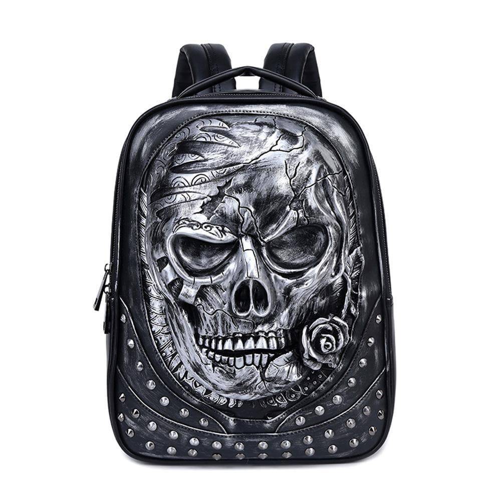 3D Studded Skull Backpack With Rose Laptop Computer Bags