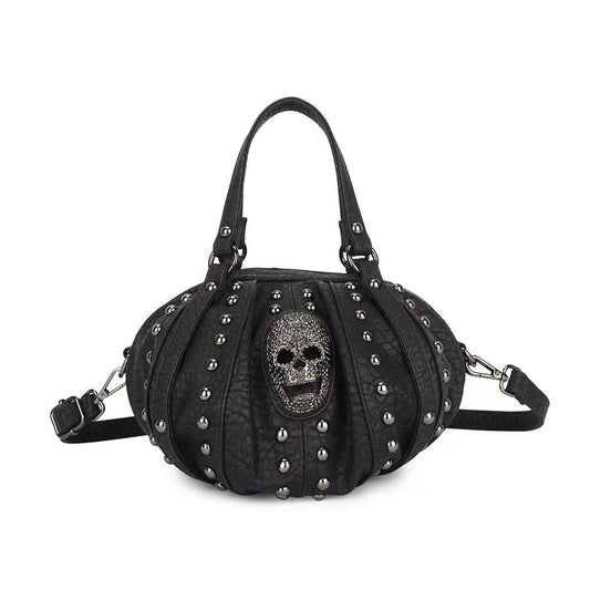 Fashion Punk Bags Dimond Skull Studded Oval Hobo Bucket Handbag