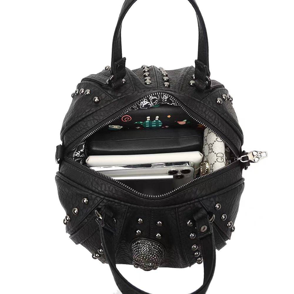 Fashion Punk Bags Dimond Skull Studded Oval Hobo Bucket Handbag