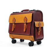 Unisex 23"  Genuine Vegetable Tanned Leather Rolling Duffle Bag Trolley Wheeled Carry On Luggage Suitcase Tote