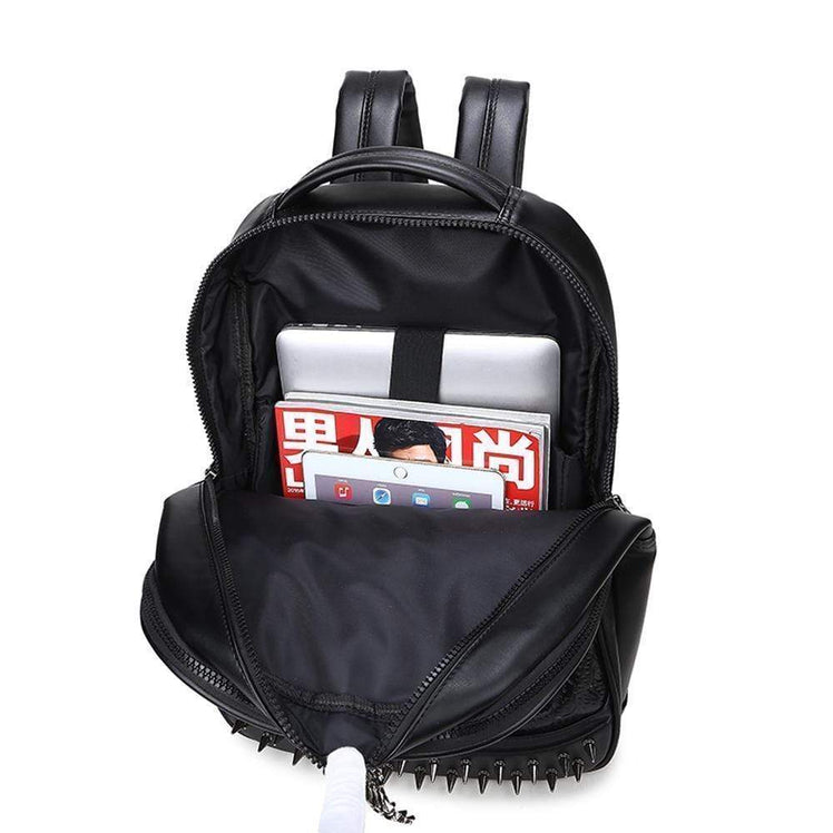 Unisex 3D Angry Wolf PU Leather Casual Laptop Rivet Fashion Backpack