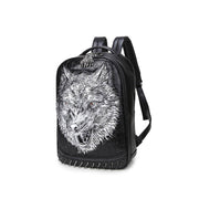 Unisex 3D Angry Wolf PU Leather Casual Laptop Rivet Fashion Backpack