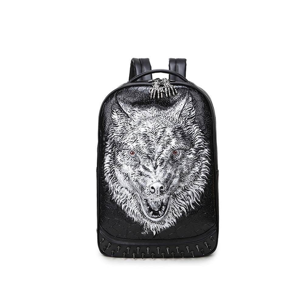 Unisex 3D Angry Wolf PU Leather Casual Laptop Rivet Fashion Backpack