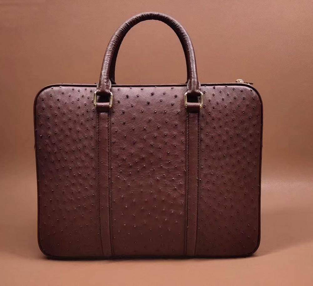 Unisex Classic Genuine Ostrich Leather Briefcase Brown