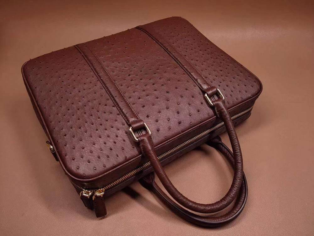 Unisex Classic Genuine Ostrich Leather Briefcase Brown