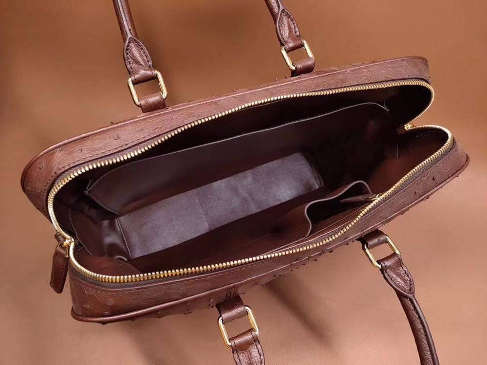 Unisex Classic Genuine Ostrich Leather Briefcase Brown