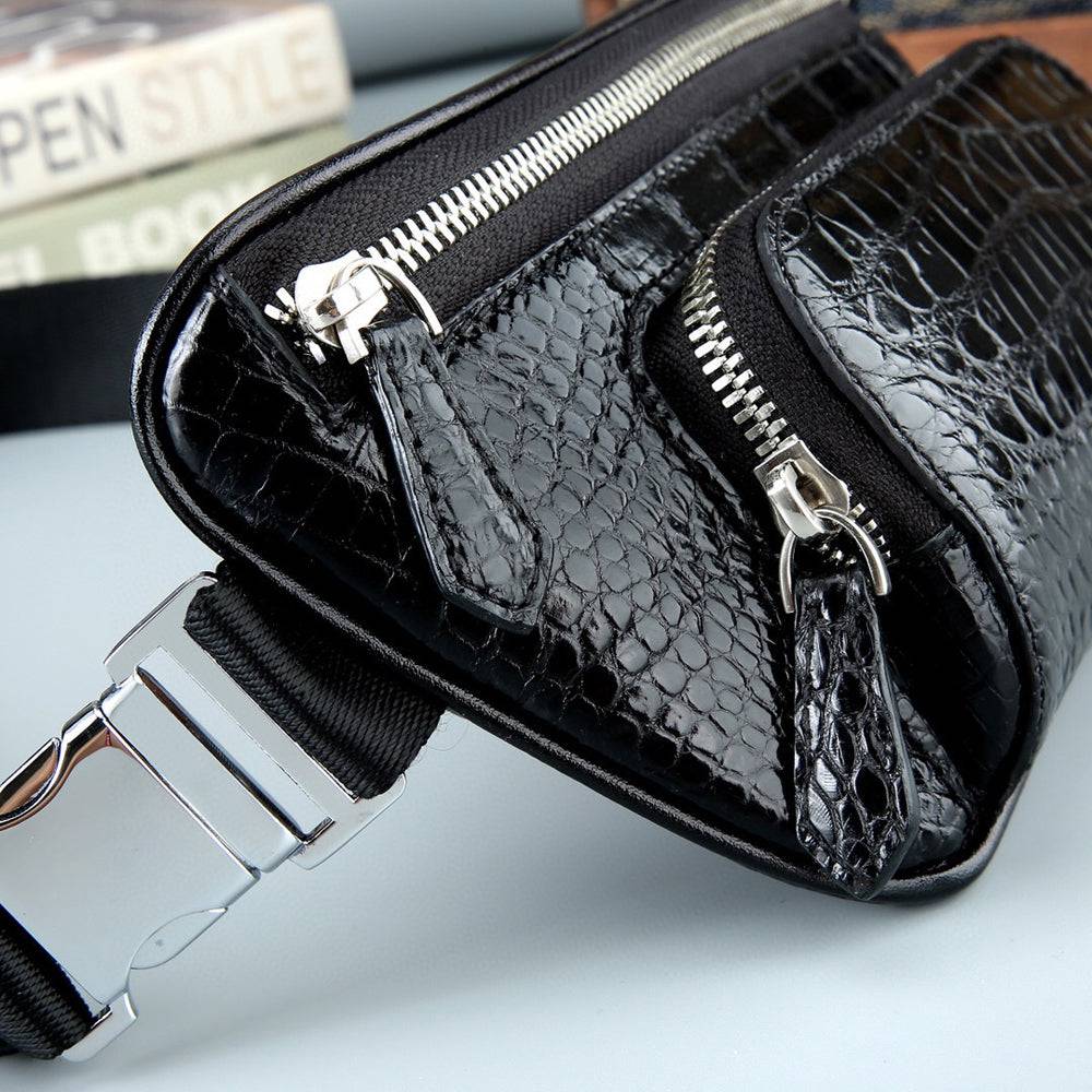 Unisex Crocodile Belly Leather Chest Waist Sling Cross Body Bag