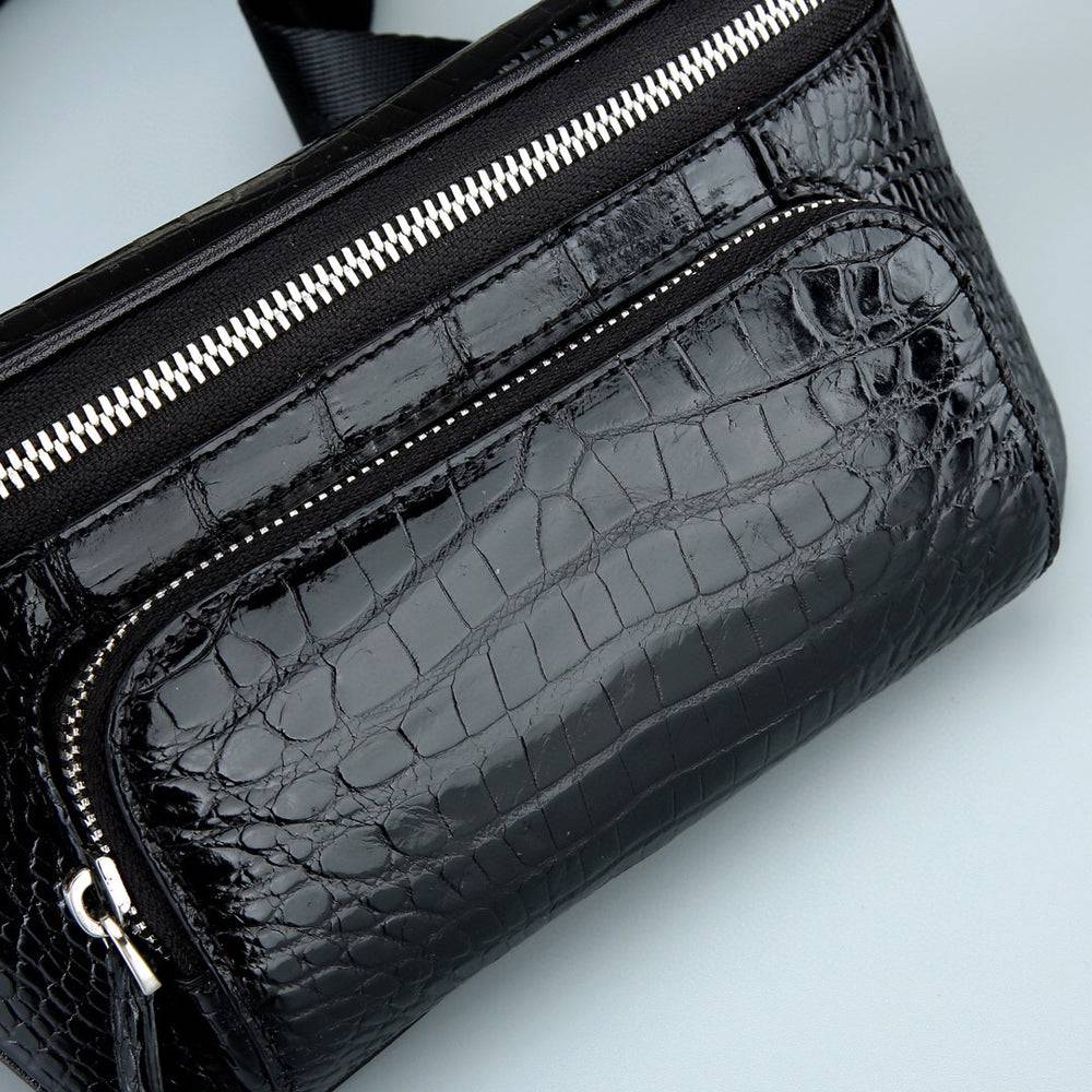 Unisex Crocodile Belly Leather Chest Waist Sling Cross Body Bag