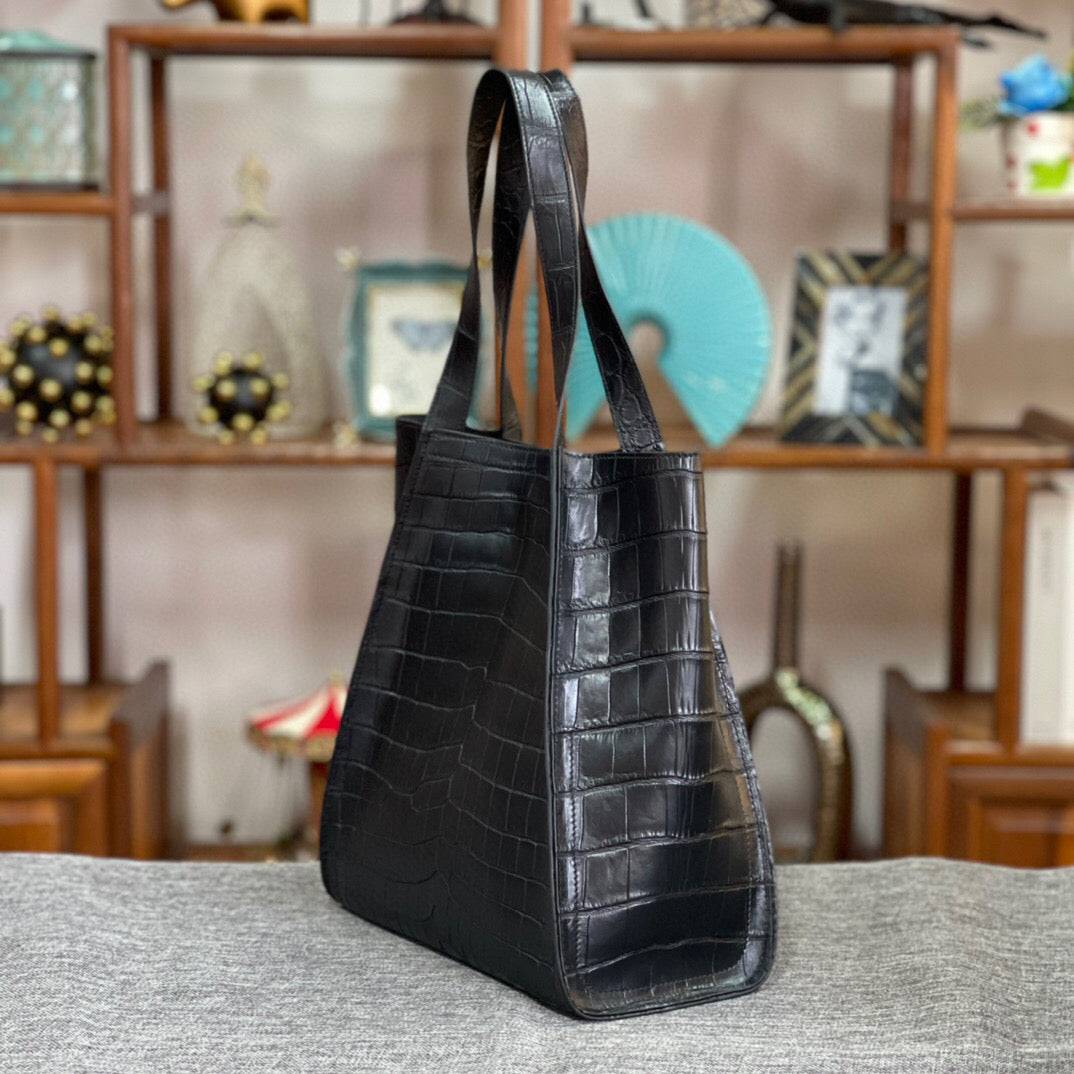 Unisex  Crocodile Belly Leather Hobo Shopper Bags