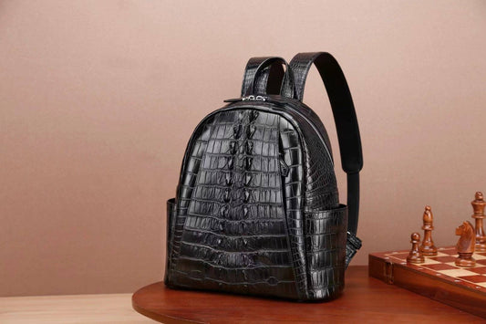 Unisex Crocodile Skin Leather Backpack