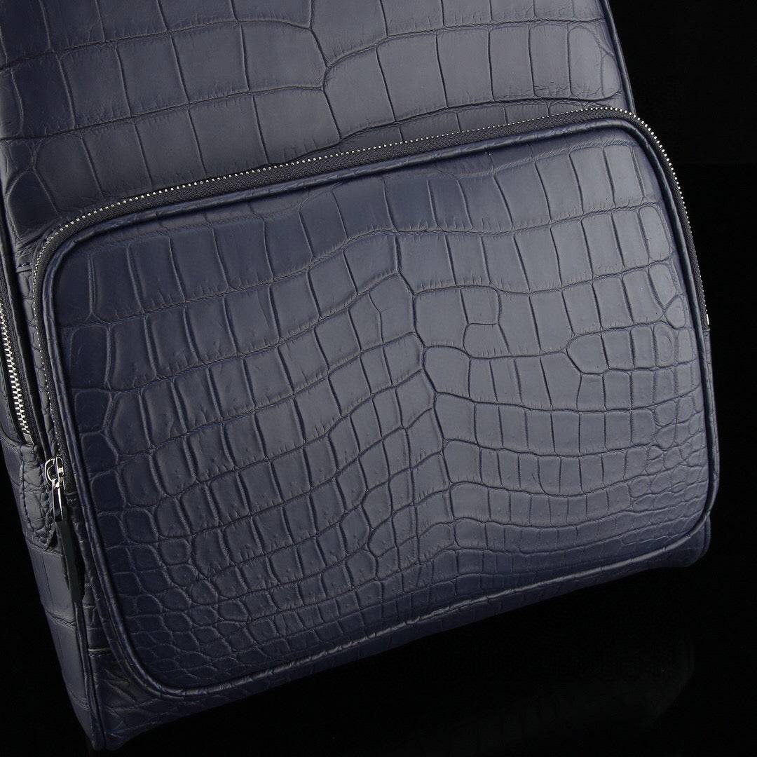 Unisex  Genuine Crocodile Leather Backpack Dark Blue