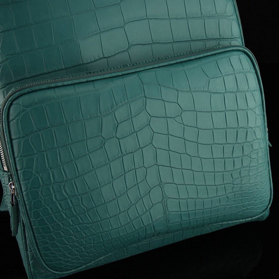 Unisex  Genuine Crocodile Leather Backpack Green