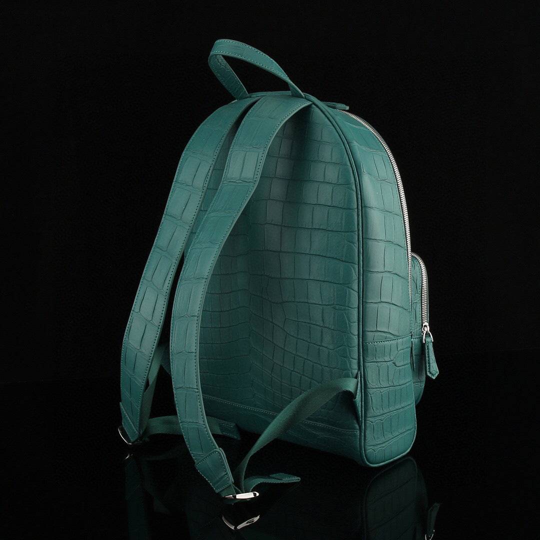 Unisex  Genuine Crocodile Leather Backpack Green