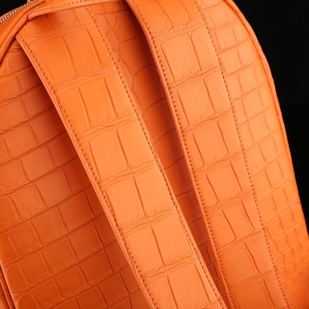 Unisex  Genuine Crocodile Leather Backpack Orange