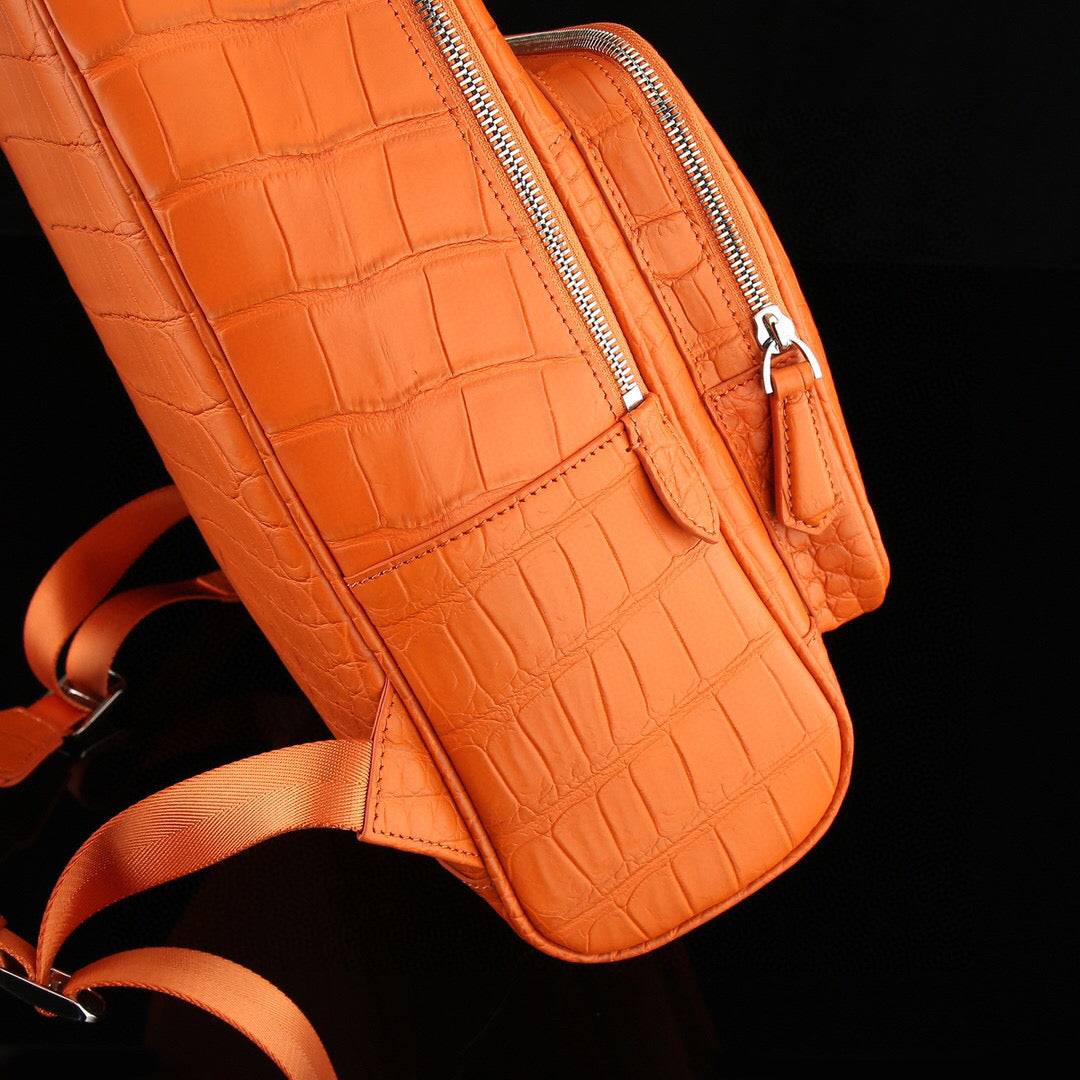 Unisex  Genuine Crocodile Leather Backpack Orange