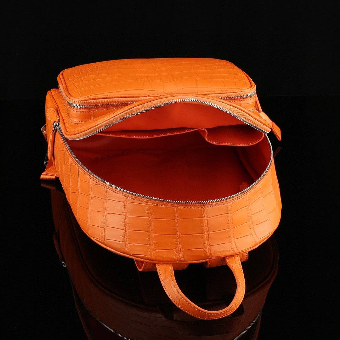 Unisex  Genuine Crocodile Leather Backpack Orange