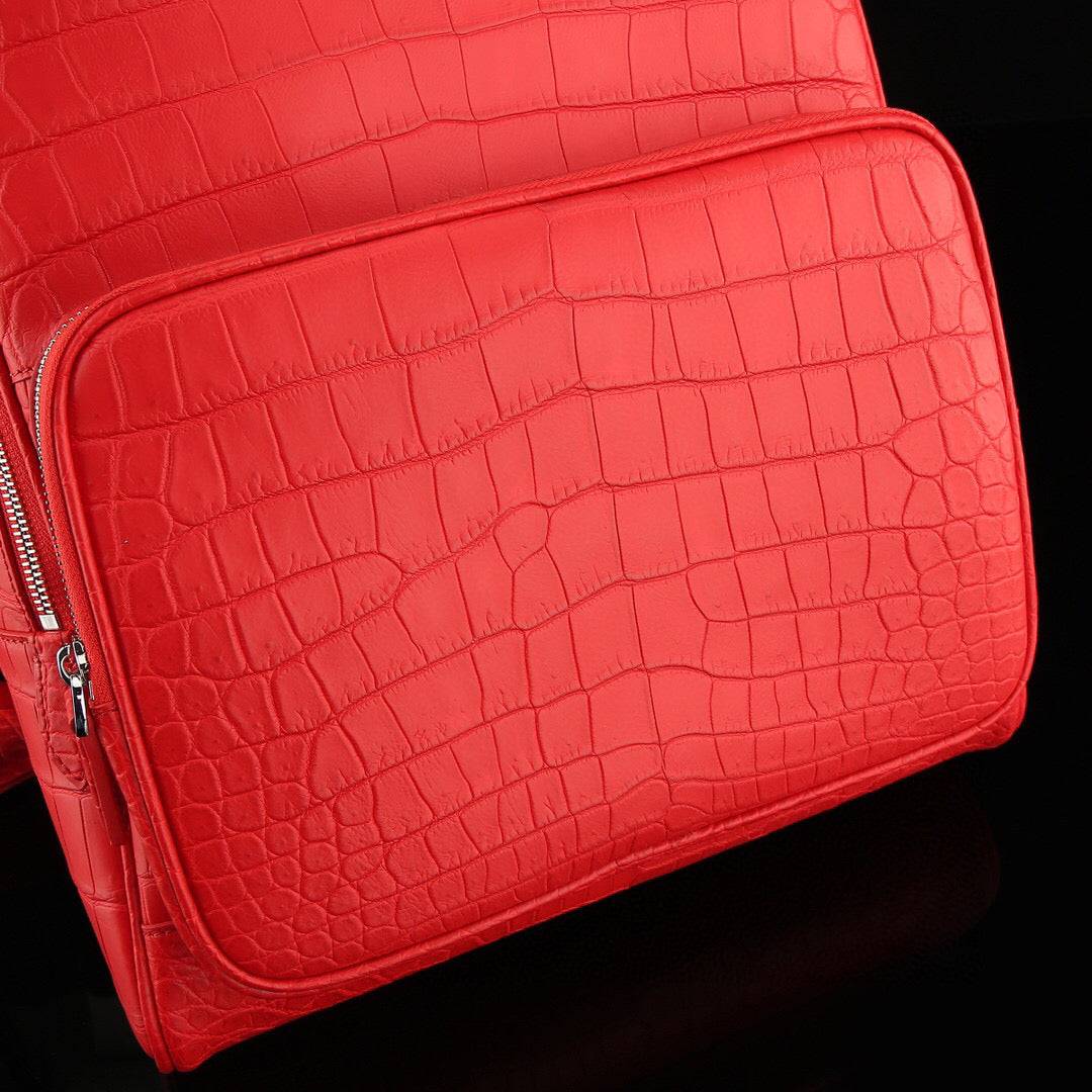 Unisex  Genuine Crocodile Leather Backpack Red