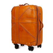 Unisex Genuine Vintage Vegetable Tanned Leather Carry On Business Trolley Bag Rotate Universal Wheel 20 Inch Travelling Luggage Bag