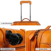 Unisex Genuine Vintage Vegetable Tanned Leather Carry On Business Trolley Bag Rotate Universal Wheel 20 Inch Travelling Luggage Bag