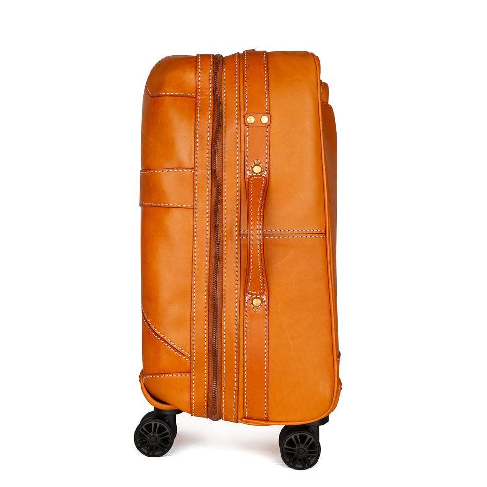 Unisex Genuine Vintage Vegetable Tanned Leather Carry On Business Trolley Bag Rotate Universal Wheel 20 Inch Travelling Luggage Bag
