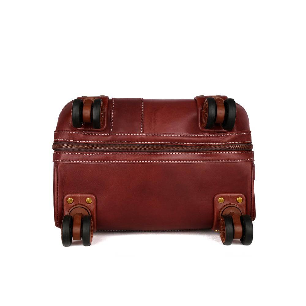 Unisex Genuine Vintage Vegetable Tanned Leather Carry On Business Trolley Bag Rotate Universal Wheel 20 Inch Travelling Luggage Bag