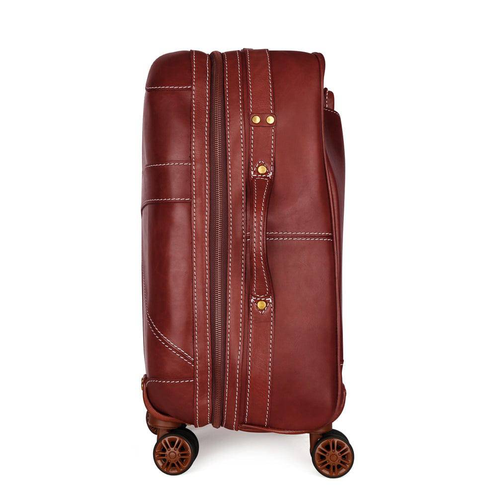 Unisex Genuine Vintage Vegetable Tanned Leather Carry On Business Trolley Bag Rotate Universal Wheel 20 Inch Travelling Luggage Bag