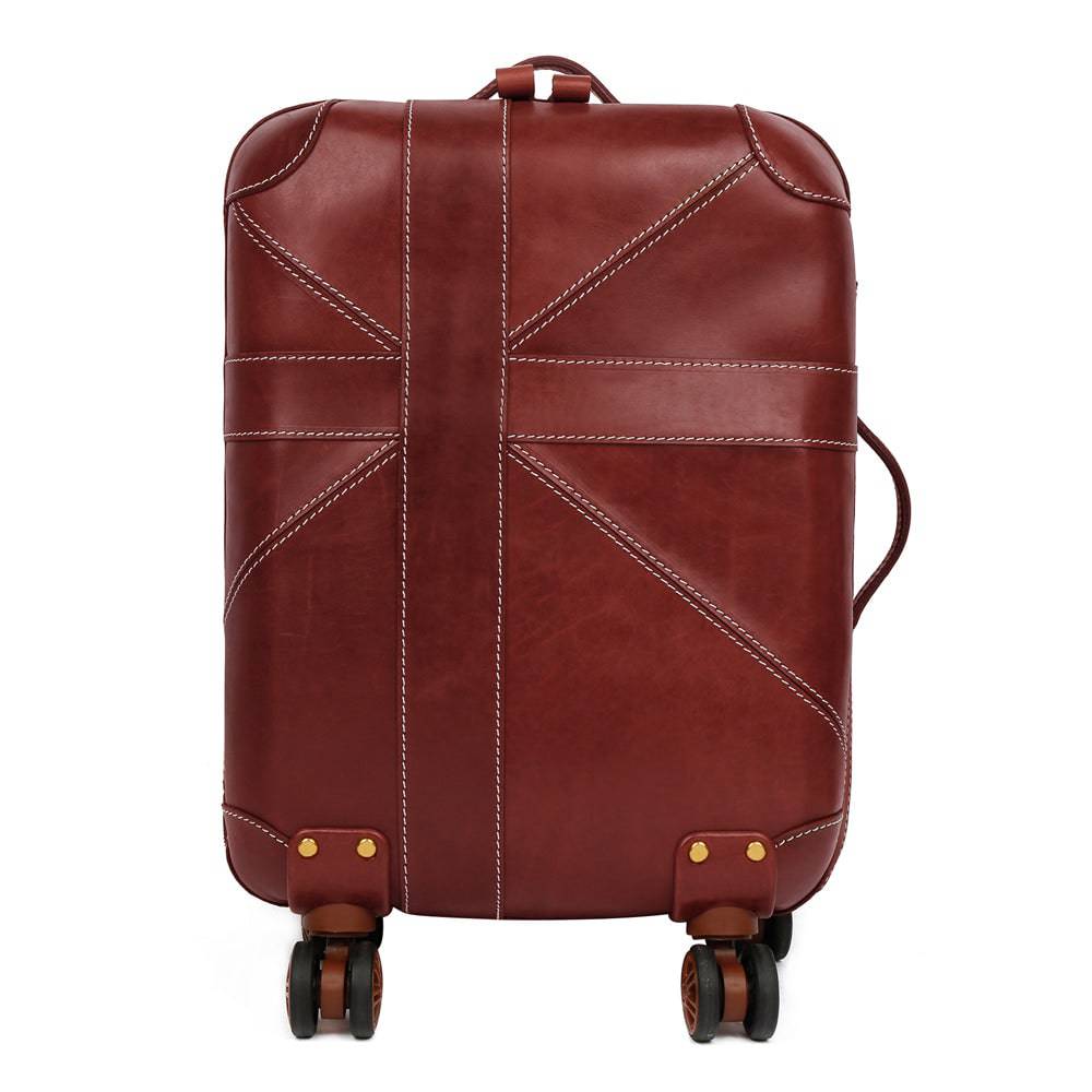 Unisex Genuine Vintage Vegetable Tanned Leather Carry On Business Trolley Bag Rotate Universal Wheel 20 Inch Travelling Luggage Bag
