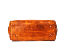 Unisex Large Vintage Vegetable Tanned Leather Padlock Tote Bag