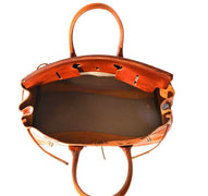 Unisex Large Vintage Vegetable Tanned Leather Padlock Tote Bag