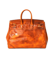 Unisex Large Vintage Vegetable Tanned Leather Padlock Tote Bag