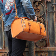 Unisex Vintage Genuine Vegetable- Tanned Leather Medium Weekender Duffle Gym Travel Bag For Men & Women With a Luggage  Sleeve