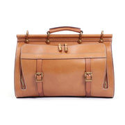 Unisex Vintage Genuine Vegetable- Tanned Leather Medium Weekender Duffle Gym Travel Bag For Men & Women With a Luggage  Sleeve