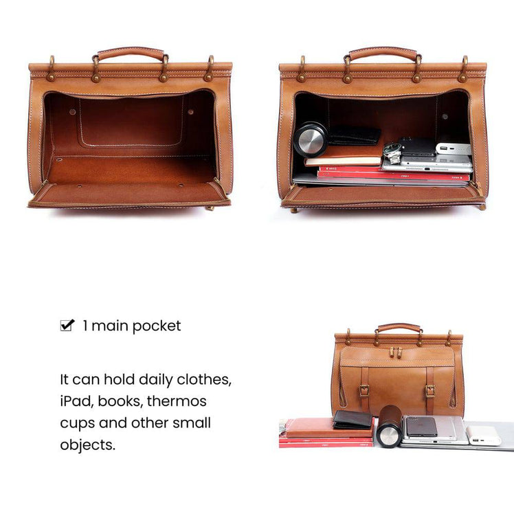 Unisex Vintage Genuine Vegetable- Tanned Leather Medium Weekender Duffle Gym Travel Bag For Men & Women With a Luggage  Sleeve