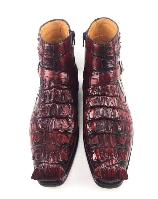 Crocodile Shoes Vintage Crocodile Bone Leather Short Booties Ankle Boots Winter Men's Martin Boots Shoes