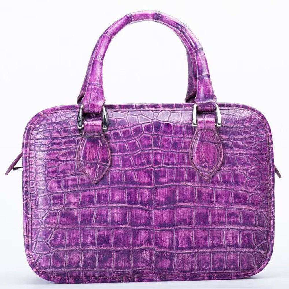 Crocodile Leather Tote Small Top Handle Bag Vintage Purple