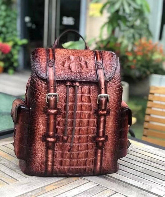 Vintage Crocodile Leather Backpack Bag