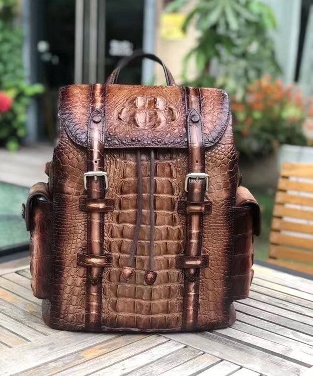 Vintage Crocodile Leather Backpack Bag