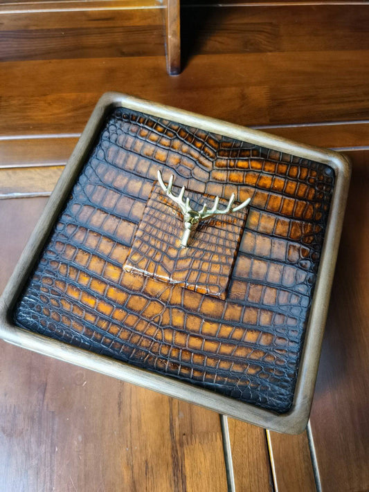 Vintage Crocodile Leather Teas Storage Case