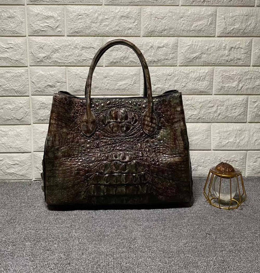 Vintage Crocodile Skin Leather Top Handle Tote Bags