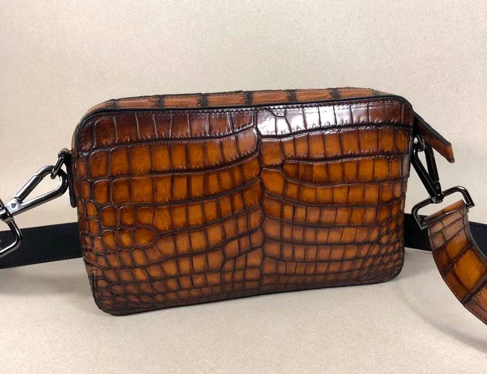 Vintage Genuine Skin Leather Shoulder Chest Cross Body Clutch Bag