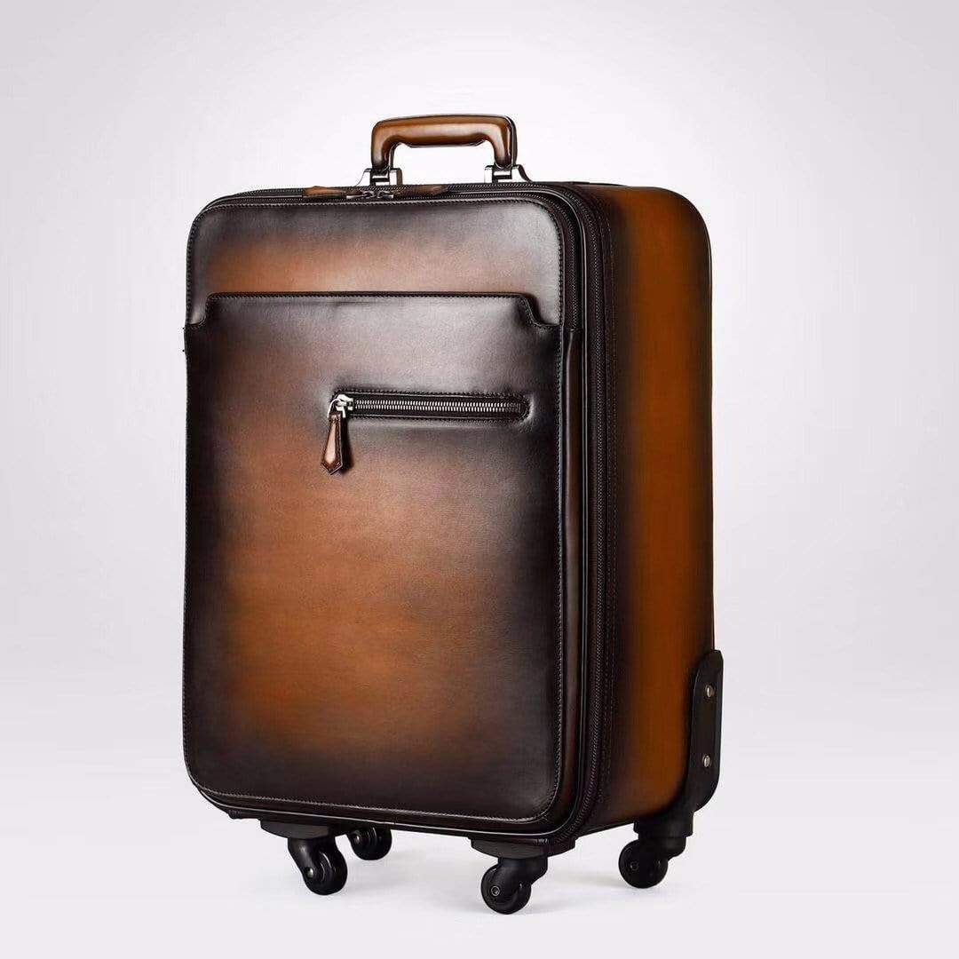 Vintage  Smooth  Cowhide Leather Voyager 4  Wheeled Leather Trolley Travel Bag