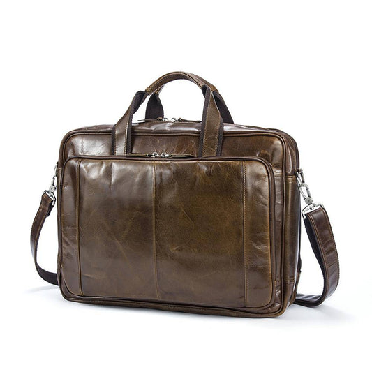 Vintage Solid Color Multi-Functional Men’s Business Leather Cross Bag ,Large Volume Casual Handbags