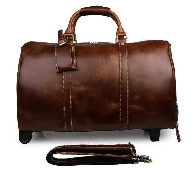 Vintage Tan Leather Carry-On Luggage Bags