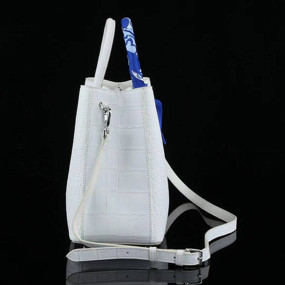 White Genuine Crocodile Leather Top Handle Shoulder Bag