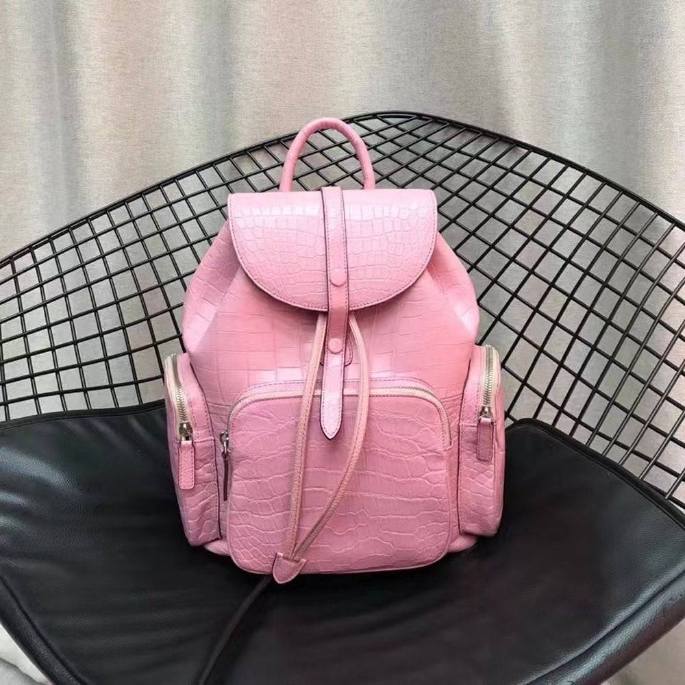 Women Crocodile Leather Backpack Pink